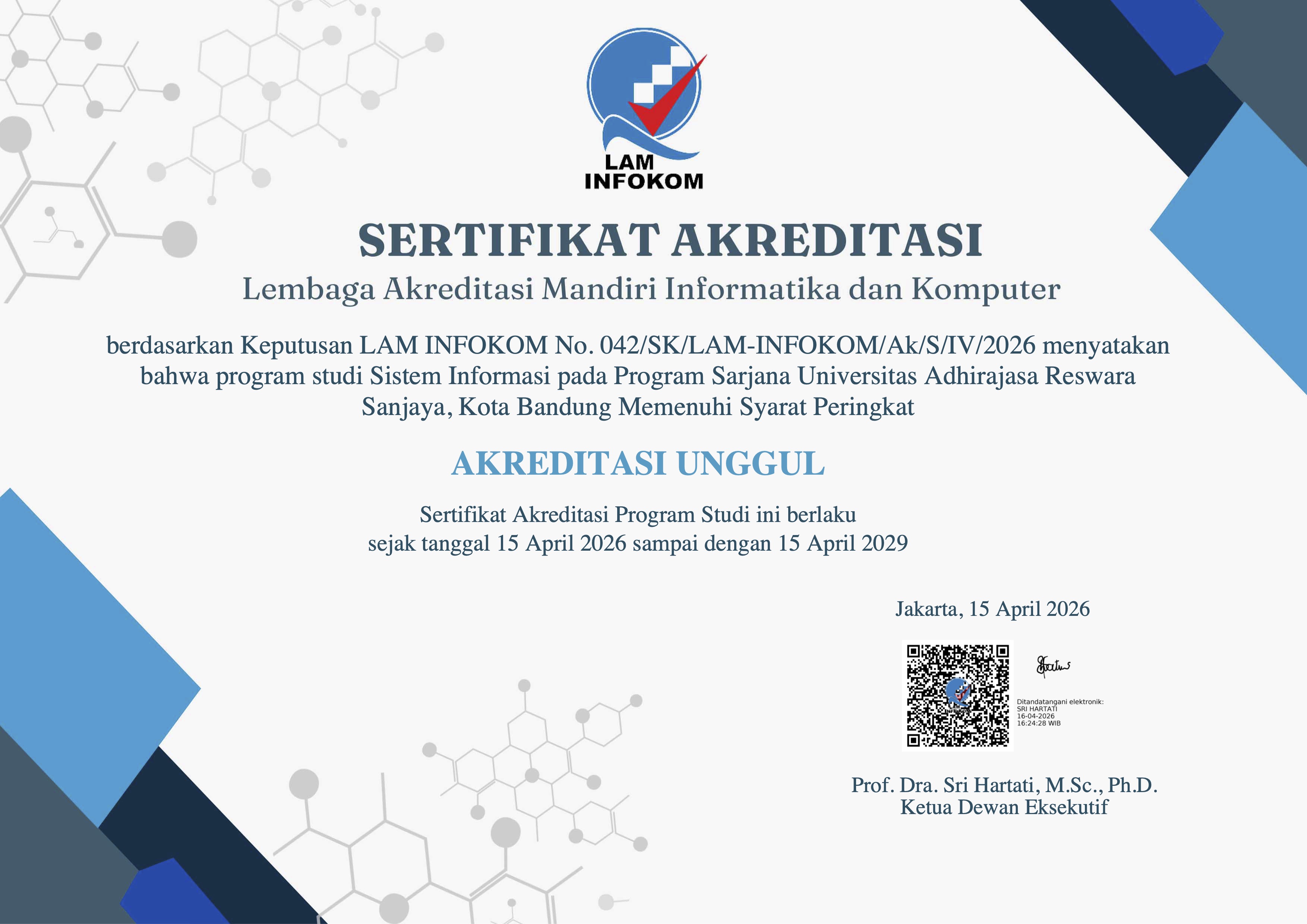 Akreditasi Unggul Program Studi Sistem Informasi